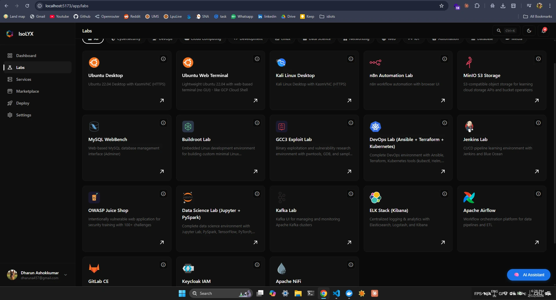 lpu labs — lab catalog showing available environments