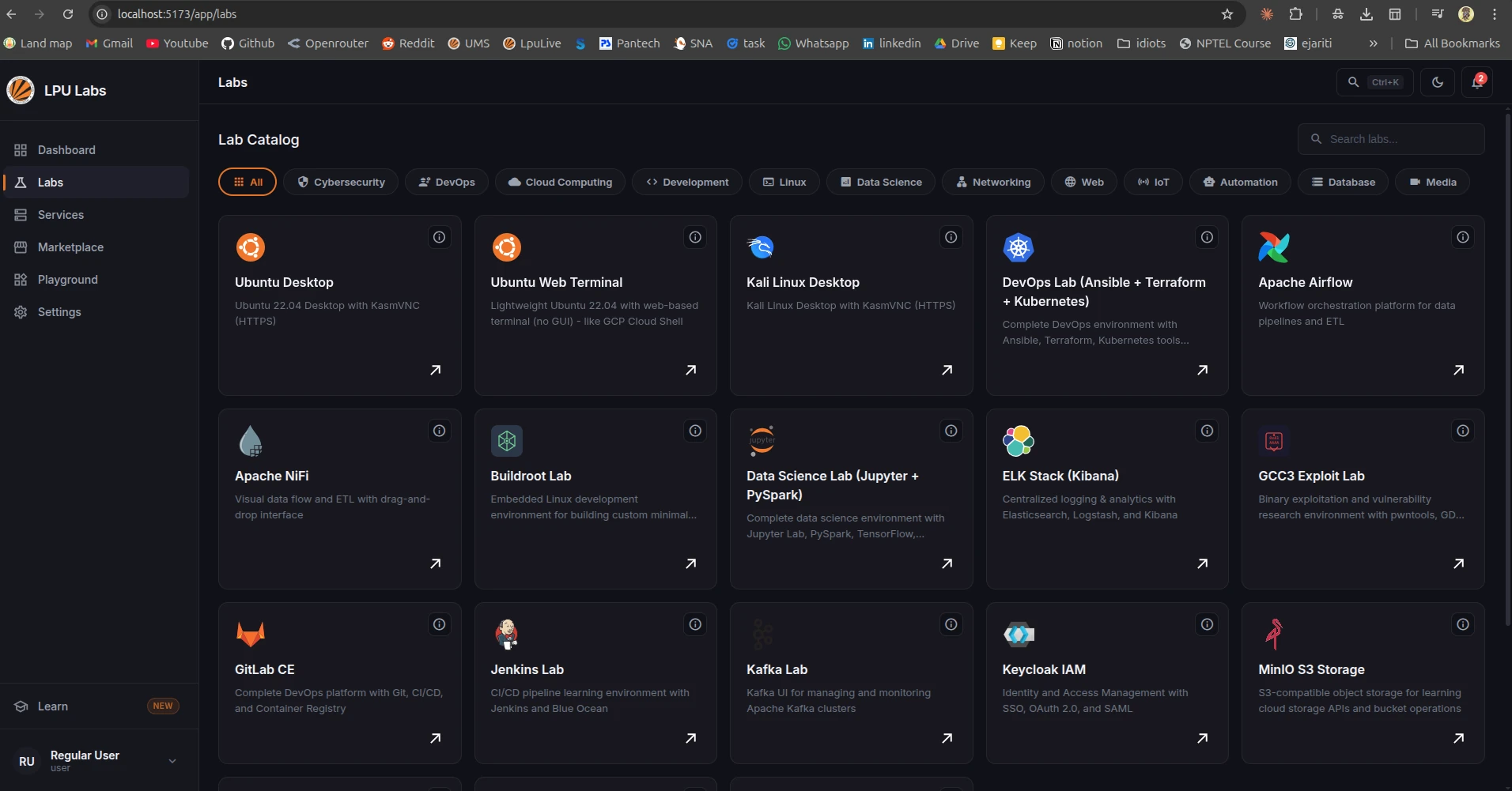 lpu labs — lab selection interface